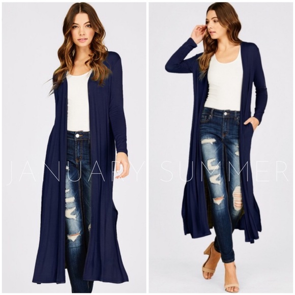 ❄️RESTOCKED//NAVY BLUE MAXI DUSTER CARDIGAN - Picture 3 of 8